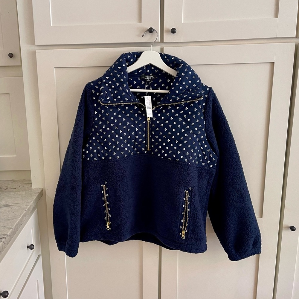 J. Crew Quilted Sherpa Fleece half-zip pullover M NWT